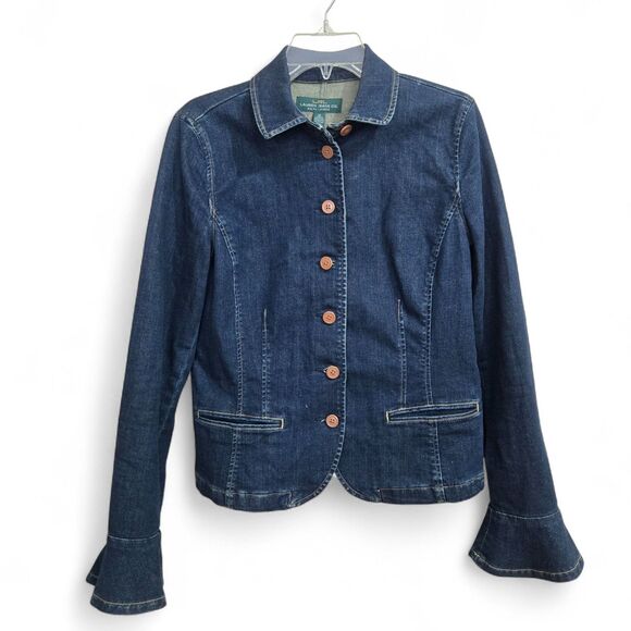 LRL Ralph Lauren Jeans Co Womens Sz 12 Denim Jacket Bell Sleeves Peplum Stretch - Picture 1 of 10